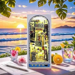 手作りキット 本棚装飾 組み立て 本立て 木製パズル ブックエンド ウッドクラフト ミニチュアハウスキット イラスト 立体パズル (潮風の境)