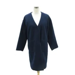 ダブルクローゼット w closet ノーカラーコート ロング丈 F 紺 ネイビー Vネック /MA4 ■GY58
