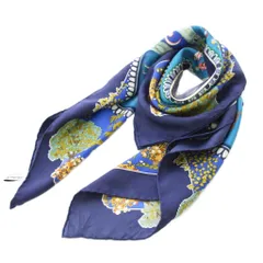 サルヴァトーレフェラガモ Salvatore Ferragamo スカーフ 正方形 総柄 シルク 紺 ネイビー 青 ブルー /BB ■OH