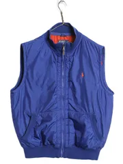 【お得なクーポン配布中!】 00s ポロ ラルフローレン ナイロン ダウン ベスト メンズ L / 古着 オールド ハイネック フルジップ 重ね着 前開き ワンポイント シンプル