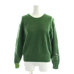ユニクロ UNIQLO ニット セーター ウール M 緑 グリーン 長袖 ラウンドネック 袖刺繍 /AP