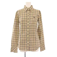 バーバリーブルーレーベル BURBERRY BLUE LABEL シャツ ブラウス 長袖 レギュラーカラー ノバチェック柄 ロゴ 刺繍 40 ベージュ /BB