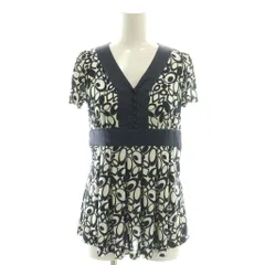 23区 オンワード樫山 総柄ブラウス プルオーバー Vネック 32 紺 白 /CX ■GY58