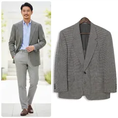 LANVIN(ランバン)千鳥格子 グレンチェック サマーウール 背抜き 2B テーラードジャケット シェルボタン 黒ブラック×グレー 46(L相当)