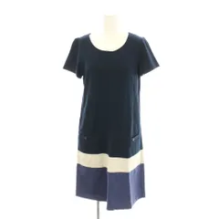 アンタイトル UNTITLED ワンピース ひざ丈 2 紺 ネイビー 半袖 ラウンドネック ボーダー柄 /LP ■GY60