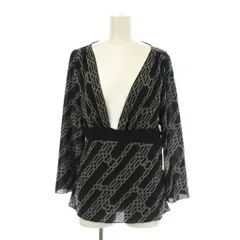 インディヴィ INDIVI シャツ ブラウス カットソー 38 黒 ブラック 幾何学模様 長袖 /LP ■GY60