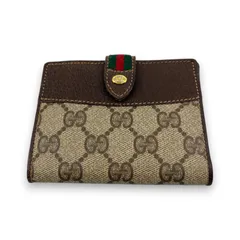 グッチ GGスプリーム ウェブストライプ 二つ折り財布 ブラウン レザー