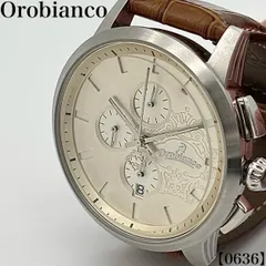稼働品 Working item オロビアンコ Orobianco 腕時計 メンズ Men's クォーツ Quartz テンポラーレ TEMPORALE OR-0014 クロノグラフ デイト シルバー 文字盤 ブラウン 型押し レザー ベルト　0636のサムネイル