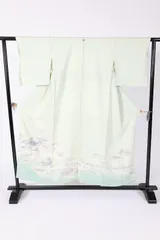 色留袖　ペパーミント　シルバー　紫　茶　縫い紋ツガイチヨウ　風景　寿光織り　B1403