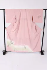 付下げ　新品未使用品　桜色　グリーン　紫　白　手描き京友禅　B1045