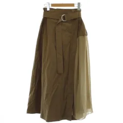 ディスコート Discoat フレアスカート F 茶 ブラウン ベルト付き レイヤード 異素材切り替え ロング丈 /GG ■GY63