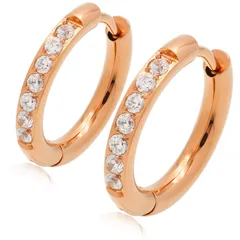 フープピアス【ピンクゴールド 幅2.5×内径8mm フープピアス】[Adelina Style] 人気 つけっぱなし ラインストーン キュービックジルコニア 18G 1ペア メンズ レディース リング ピアス サージカルステンレス 金属アレルギー対応 両耳