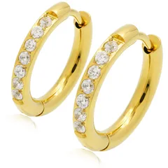 フープピアス【ゴールド 幅1.6×内径10mm フープピアス】[Adelina Style] 人気 つけっぱなし ラインストーン キュービックジルコニア 20G 1ペア メンズ レディース リング ピアス サージカルステンレス 金属アレルギー対応 両耳