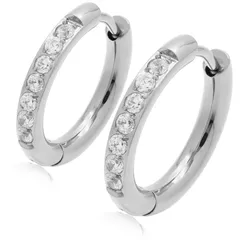 フープピアス【シルバー 幅1.6×内径10mm フープピアス】[Adelina Style] 人気 つけっぱなし ラインストーン キュービックジルコニア 20G 1ペア メンズ レディース リング ピアス サージカルステンレス 金属アレルギー対応 両耳