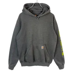 CarharttカーハートK288プルオーバーパーカーフーディ灰色グレー黄緑ライトグリーンシンプルロゴタグワンポイント袖プリントゆるダボオーバーサイズ西海岸アメカジストリートoriginalfitオリジナルフィットvintageヴィンテージ51125