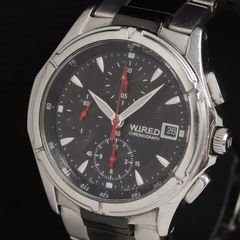 ☆セイコー SEIKO WIRED クロノグラフ ワインレッド×ベルト シルバー 