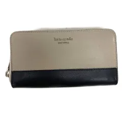 ケイトスペード KATE SPADE レザー 長財布 ロングウォレット ラウンドファスナー バイカラー ベージュ ブラック ■GY06