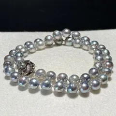 【照り強】あこや真珠 パール ネックレス ナチュラルブルーグレー 8.52〜9.63㎜ 50㎝ 53.4g SILVER アコヤ 本真珠 pearl necklace SS176