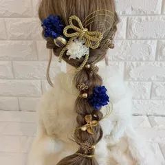 ブルーゴールド♡金箔付♡髪飾り ヘッドドレス 前撮り 成人式 卒業式 七五三