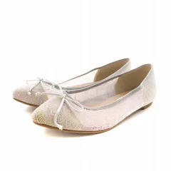 ファルファーレ farfalle パンプス ポインテッドトゥ レース リボン 23.0cm グレー ピンク /AN7