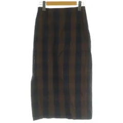 イエナ IENA スカート 麻 リネン 34 茶色 紺 チェック柄 タイトシルエット ロング丈 /NS