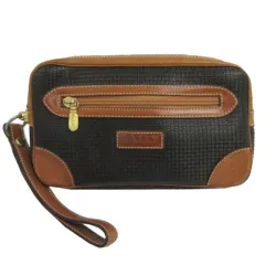 バリー BALLY セカンドバッグ クラッチバッグ ロゴ型押し イタリア製 PVC レザー ブラック系 黒系ブラウン 茶