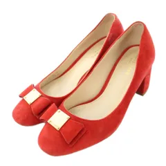 コールハーン COLE HAAN タリーボウパンプ パンプス ラウンドトゥ チャンキーヒール スエード ロゴプレート 5.5 赤 レッド W10594 /BB