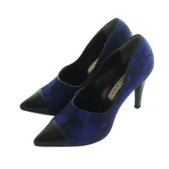 ダイアナ DIANA パンプス ポインテッドトゥ ピンヒール レース 22.5cm ロイヤルブルー 青 黒 ブラック /MI