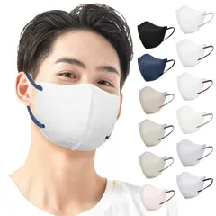 【新品】 [Brodio] 3Dマスク 大きめ バイカラー【秋冬新色追加】 カラー 立体マスク 大きめ メンズ 不織布 30枚「フィット感UP!」肌にやさしい 息がしやすい 耳が痛くならない 通気性 不織布 大きめマスク ホワイト×紐ネイビー