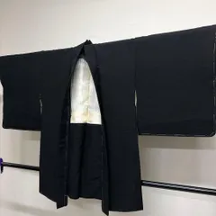 黒羽織　格子　羽織　横縞　黒地　着物　011tz