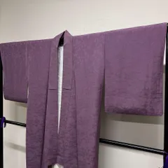 色無地　笹の葉　パープルカラー　着物　011tz