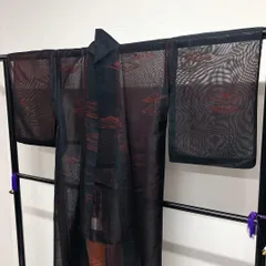 小紋　夏用　二重紗　菱　幾何学　赤　黒　着物　011tz