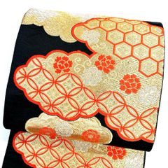ZY-813 袋帯 亀甲文 花唐草 七宝柄 金糸 銀糸 高級 名品 アンティーク 袋帯 唐織 雲 牡丹 花模様 唐草 七宝 亀甲 金糸 銀糸 着物 012tz