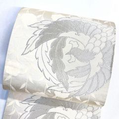 袋帯 鳳凰 鳳凰文 枝垂れ桜 白地 パステルカラー 銀糸 着物 012tz