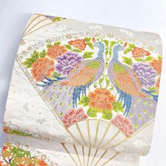 袋帯　牡丹　菊花　松竹梅　楓　流水　亀甲模様　白地　銀糸　着物　014tz 袋帯 牡丹 菊花 松竹梅 楓 流水 亀甲模様 白地 銀糸 着物 014tz 【公式