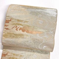 B◇着物くつろぎ 夏物 流水模様 銀糸 六通 正絹 薄物 絽 紗 袋帯