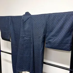 小紋　大島紬　蜀江紋　藍色　ネイビー　幾何学　着物　012tz