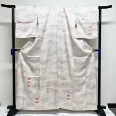 付け下げ　金彩　椿　雲　花菱地紋　着物　012tz