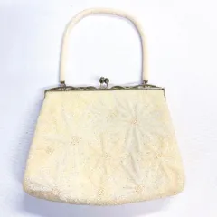 ビーズバック　和装バック　パーティーバック　花模様　ベージュ　着物　013tz