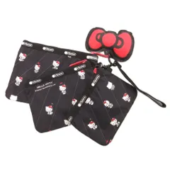 レスポートサック LesportSAC × ハローキティ 美品 ポーチ3連 リボン 黒 ブラック /JS