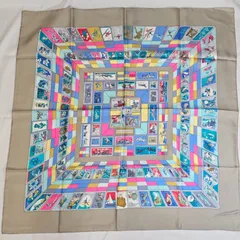 【美品】エルメス カレ90 スカーフ 切手柄 文通 シルク グレー