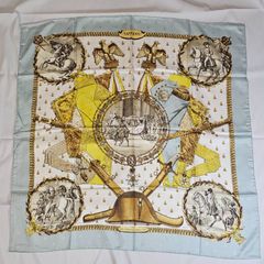 希少】エルメス カレ90 クリップス ノット柄 シルク スカーフ 青