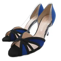 銀座かねまつ GINZA Kanematsu オープントゥパンプス ハイヒール スエード クリア素材 23.5cm 青 ブルー /JS