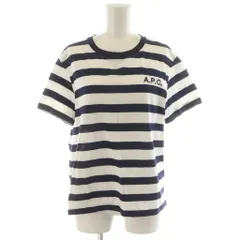 アーペーセー A.P.C. Tシャツ カットソー 半袖 ボーダー柄 ロゴ コットン S 白 ホワイト 紺 ネイビー 23243-1-90241 /AN11
