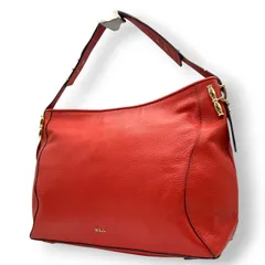 【美品】ローレンラルフローレン ハンドバッグ レザー 本革 レッド ワンショルダー A4収納可 大容量 ホーボーバッグ 肩掛け RLLロゴ レディース エレガント カジュアル シボ革 ゴールド金具 クリーニング済み s86