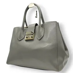 【美品】フルラ FURLA テッサ TESSA ハンドバッグ トートバッグ 自立可 A4収納可 レザー 本革 サフィアーノ グレー シルバー金具 プッシュロック レディース 通勤 通学 ビジネス フォーマル エレガント s70