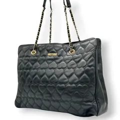 モスキーノ MOSCHINO ハート キルティング チェーンショルダー トートバッグ レザー 本革 ブラック 黒 ゴールド金具 A4収納可 大容量 肩掛け 通勤 通学 ビンテージ 80s 90s レディース 鞄 カバン レア U8