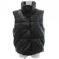 ザラ ZARA 中綿ベスト ジップアップ フェイクレザー M 黒 ブラック /BS ■FF