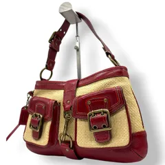 美品 コーチ COACH ハンドバッグ ワンショルダーバッグ legacy レガシー Y2K vintage 00s ストロー レザー ベージュ レッド 赤 ゴールド金具 夏 サマーバッグ クラシック エレガント フラップ 金具デザイン チャーム付 希少 P
