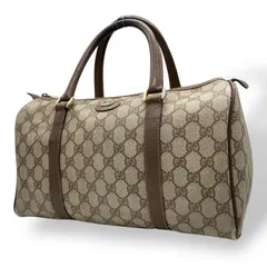 GUCCI グッチ GGスプリーム ミニボストン ハンドバッグ ヴィンテージ PVC レザー グレー ベージュ ブラウン ゴールド金具 クラシック レディース C